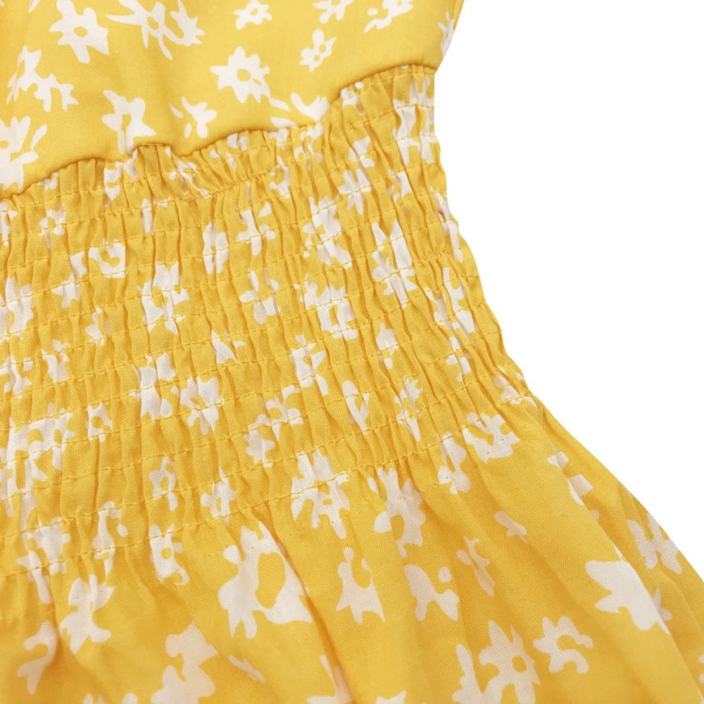 yellow floral print smocked ruffle cami maxi dress - Picture 7 of 9